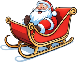 Père Noël claus équitation sur une traîneau, dessin animé clipart ai génératif, Noël Icônes, de fête symboles, vacances saison, Noël décorations png