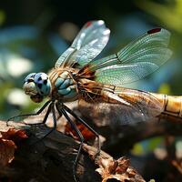 Dragonfly on leaf, AI Generated photo