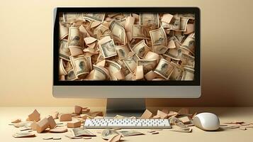 Money is displayed on the computer, concept background, AI Generated photo