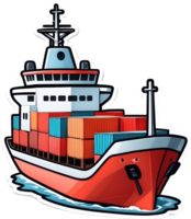 desenho animado navio com carga containers em isto, ai generativo png