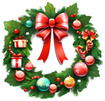 jul krans med röd rosett och ornament på ai generativ, jul ikoner, festlig symboler, Semester säsong, xmas dekorationer png