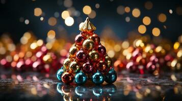 pequeño Navidad moderno árbol, bokeh ligero fondo, ai generado foto