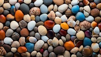 Seashells on the beach sand background, AI Generated photo