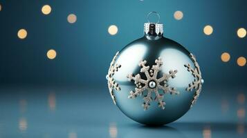 Festive Christmas Decoration on Blue Background, AI Generated photo