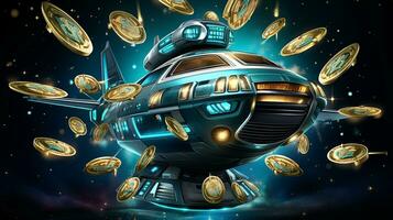 New digital coins, cryptocurrency background image, AI Generated photo