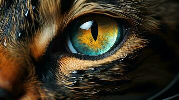 Closest cat eye picture, a cute pet animal background image, AI Generated photo