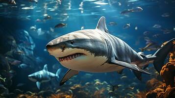 tiburón debajo el mar, ai generado foto