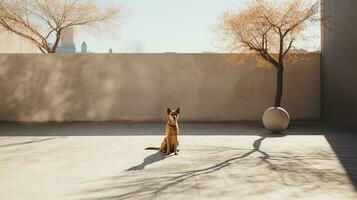 Dog outside luxury home, AI Generated photo