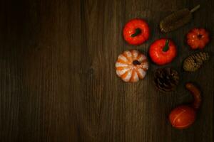 Halloween decorations background. Halloween Scary pumpkin head on wooden table Halloween holiday concept photo