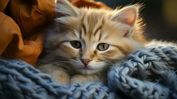 Hibernating cat picture, cute pet animal background image, AI Generated photo