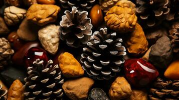 Christmas composition with cones, AI Generated photo