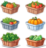 cartoon vegetables in baskets set, png illustration ai generative