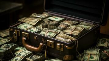 A lot of money in a suitcase, AI Generated photo