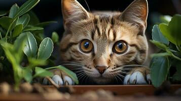 un curioso gato imagen, un hermosa mascota animal antecedentes imagen, ai generado foto