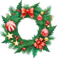 christmas wreath with red bow and ornaments on  ai generative,Christmas icons, Festive symbols, Holiday season, Xmas decorations png