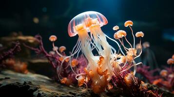 Underwater jellyfish animal image, AI Generated photo