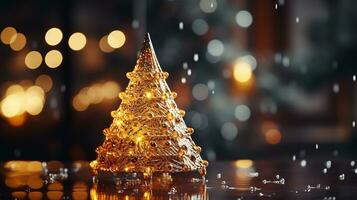 Small Christmas modern tree, bokeh light background, AI Generated photo