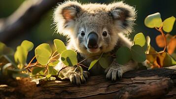 Koala in tree closeup, AI Generated photo