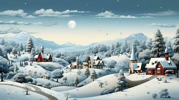 Impressive Christmas cartoon landscape under the snow, AI Generated photo