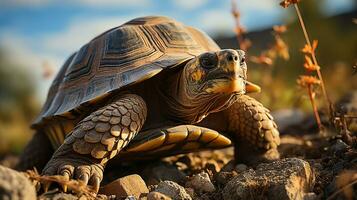 Tortuga en el rocas, ai generado foto