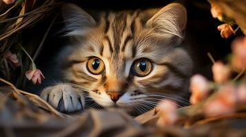 A curious cat picture, a beautiful pet animal background image, AI Generated photo