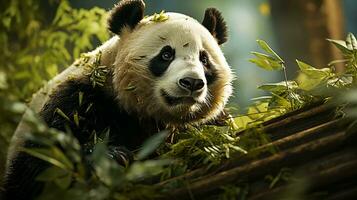 gigante panda oso cara de cerca, ai generado foto