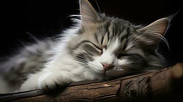 Hibernating cat picture, cute pet animal background image, AI Generated photo