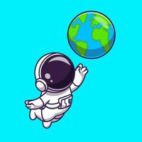 linda astronauta flotante con tierra mundo dibujos animados vector icono ilustración. tecnología Ciencias icono concepto aislado prima vector. plano dibujos animados estilo