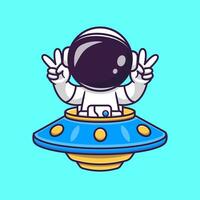 linda astronauta montando OVNI con paz firmar dibujos animados vector icono ilustración. Ciencias tecnología icono concepto aislado prima vector. plano dibujos animados estilo