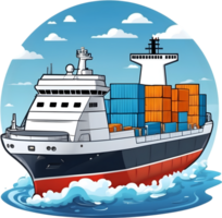 tekenfilm schip met lading containers Aan het, ai generatief png