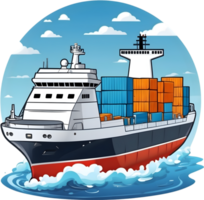 desenho animado navio com carga containers em isto, ai generativo png