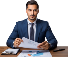 businessman pointing at a document on a table, ai generative png