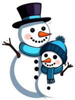 Karikatur Schneemann auf Schlitten mit Hut und Schal ai generativ, Weihnachten Symbole, festlich Symbole, Urlaub Jahreszeit, Weihnachten Dekorationen png