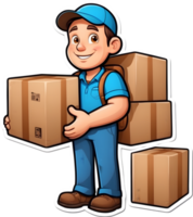 cartoon delivery man with a box and a clipboard clipart, ai generative png