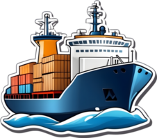 desenho animado navio com carga containers em isto, ai generativo png