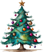 christmas tree with ornaments and stars on it, ai generative png