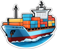 desenho animado navio com carga containers em isto, ai generativo png