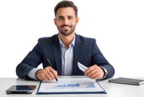 businessman pointing at a document on a table, ai generative png