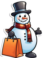 monigote de nieve con compras bolso ai generativo, navidad iconos, festivo símbolos, fiesta estación, Navidad decoraciones png