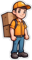 cartoon delivery man with a box and a clipboard clipart, ai generative png