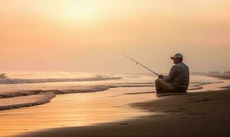 The sea air fills the lungs of the experienced fisherman Creating using generative AI tools photo