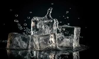 refrescante hielo cubitos salpicaduras dentro un vaso de agua. creando utilizando generativo ai herramientas foto