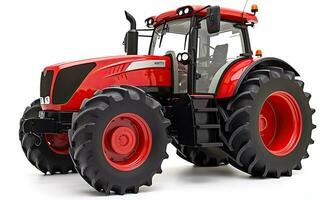 Contemporary red farm tractor isolated on white background. Creating using generative AI tools photo