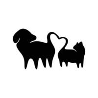 diseño de logotipo de silueta de gato y perro. gatito y cachorro icono, signo y símbolo. vector