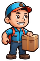 cartoon delivery man with a box and a clipboard clipart, ai generative png