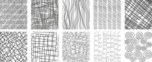 Collection of hand drawn a seamless vector background with sketchy dots.Vector scribbles, grid with irregular,horizontal and wavy strokes,doodle patterns.