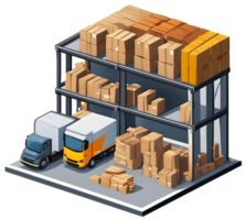 warehouse warehouse with shelves and boxes, ai generative png
