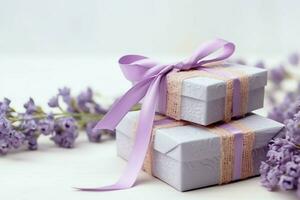 Colorful gift boxes present with ribbon and bow. For birthday, christmas gift or valentine occasions concept by AI Generated photo