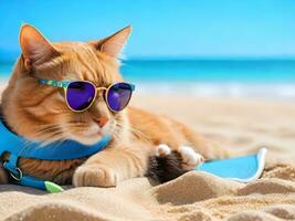 A cat wearing sunglasses is sitting on the beach ai generate photo