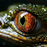 eye of lizard on black background of ai generated photo